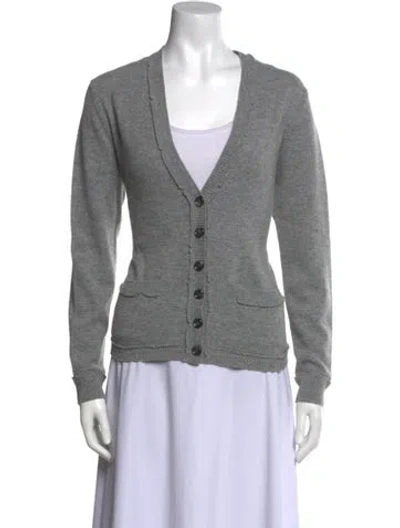 Pre-owned Allude Virgin Wool Plunge Neckline Sweater In Gray