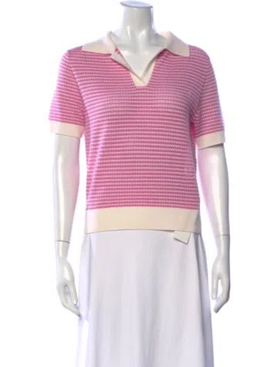 Pre-owned Allude Virgin Wool Striped Polo In Pink