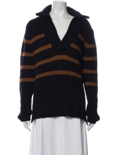 Pre-owned Allude Virgin Wool Striped Sweater In Blue