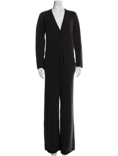 Pre-owned Allude Virgin Wool V-neck Jumpsuit In Brown