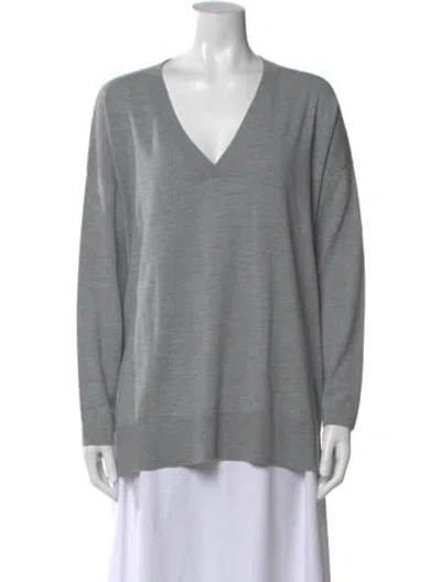 Pre-owned Allude Virgin Wool V-neck Sweater In Gray