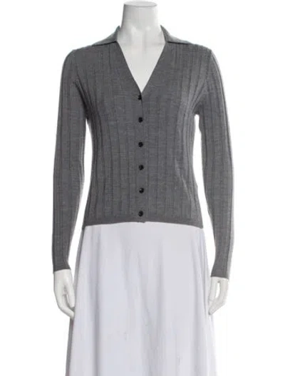 Pre-owned Allude Virgin Wool V-neck Sweater In Gray