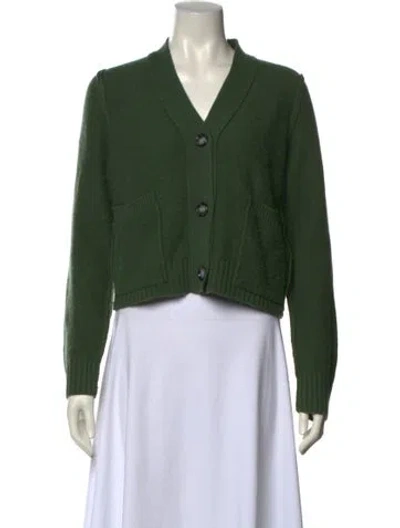 Pre-owned Allude Virgin Wool V-neck Sweater In Green