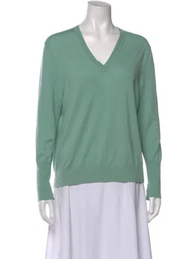 Pre-owned Allude Virgin Wool V-neck Sweater In Green