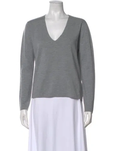 Pre-owned Allude Virgin Wool V-neck Top In Gray