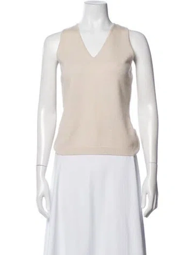 Pre-owned Allude Virgin Wool V-neck Top In Neutrals