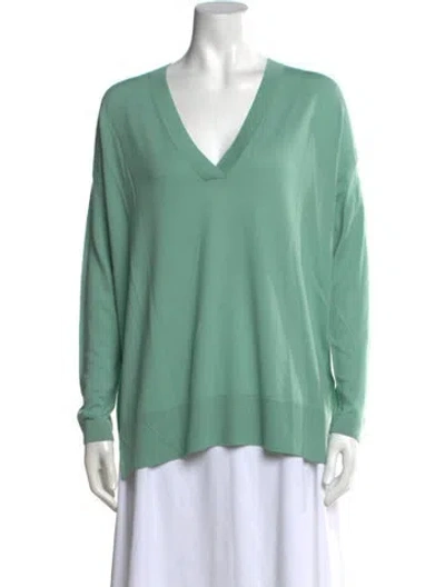 Pre-owned Allude Virgin Wool V-neck Top W/ Tags In Green