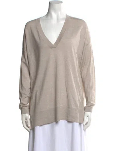Pre-owned Allude Virgin Wool V-neck Top W/ Tags In Neutral