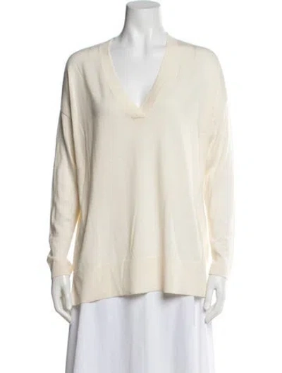 Pre-owned Allude Virgin Wool V-neck Top W/ Tags In Neutral