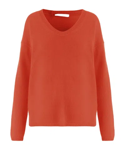Allude V-neck Cashmere Sweater In Orange