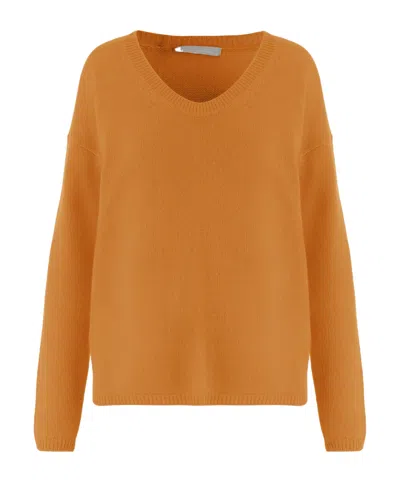 Allude V-neck Cashmere Sweater In Orange