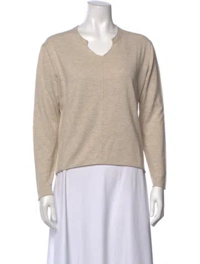 Pre-owned Allude V-neck Long Sleeve Top In Neutral