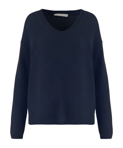 Allude V-neck Ribbed Knitted Sweater In Blue