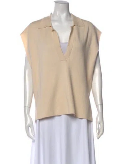Pre-owned Allude V-neck Short Sleeve Blouse In Neutral