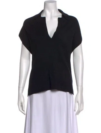 Pre-owned Allude V-neck Short Sleeve Top In Black