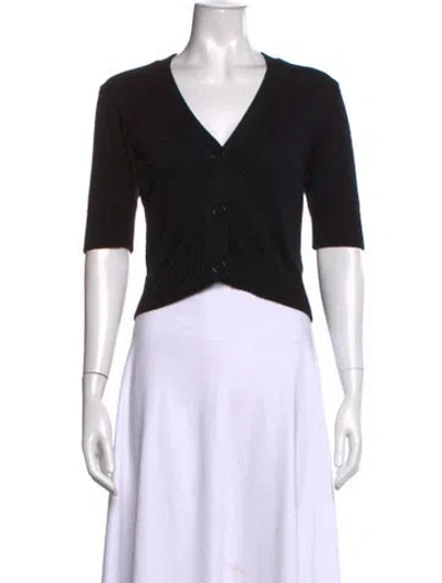 Pre-owned Allude V-neck Short Sleeve Top In Black