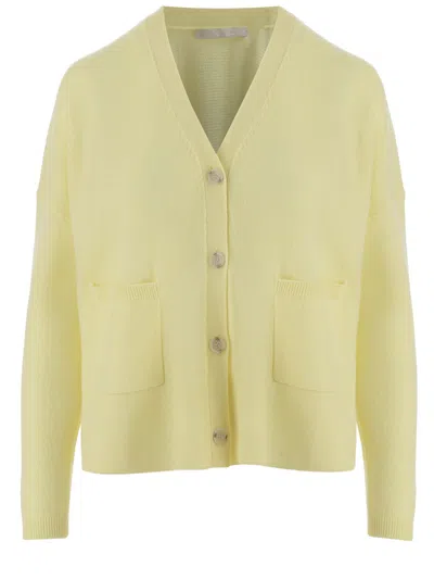 Allude V-neck Wool And Cashmere Cardigan With Button Closure In Multi