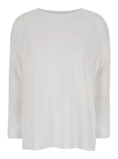 Allude White Shirt With Boart Neckline In Linen Woman