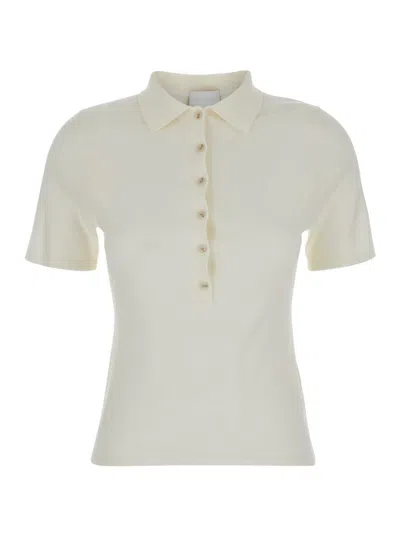 ALLUDE WHITE SWEATER WITH CLASSIC COLLAR AND BUTTON CLOSURE