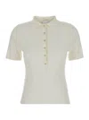 ALLUDE WHITE SWEATER WITH CLASSIC COLLAR AND BUTTON CLOSURE IN WOOL WOMAN