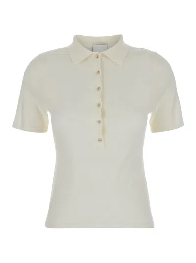 ALLUDE WHITE SWEATER WITH CLASSIC COLLAR AND BUTTON CLOSURE IN WOOL WOMAN