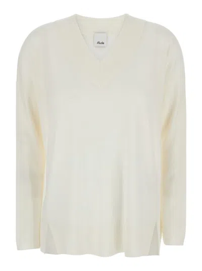 Allude White Sweater With V Neck In Wool Woman