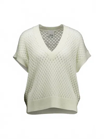 Allude Women's Short Sleeve V-sweater In Fleur De Sel In Green