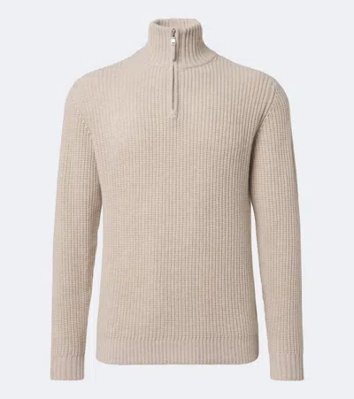 Allude Wool And Cashmere Half-zip Sweater In Beige