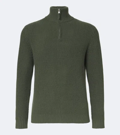 Allude Wool And Cashmere Half-zip Sweater In Grün