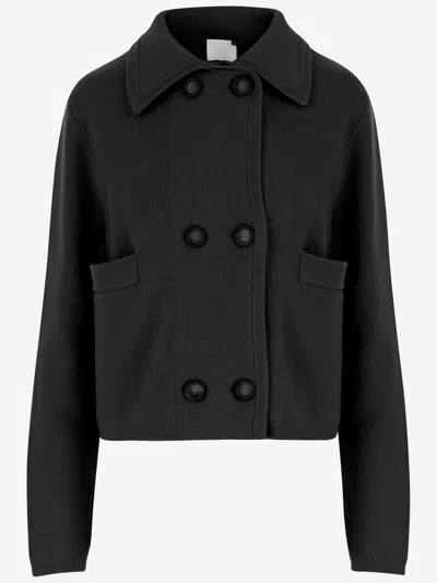 Allude Wool And Cashmere Jacket With Structured Collar And Double-breasted Closure In Black