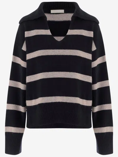 Allude Wool And Cashmere Striped Sweater In Black
