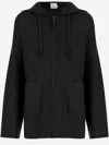 Allude Rib-knit Wool And Cashmere Sweatshirt With Adjustable Hood In Black