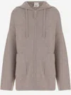 Allude Ribbed Wool And Cashmere Sweatshirt With Adjustable Hood In Brown
