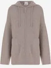 Allude Ribbed Wool And Cashmere Sweatshirt With Adjustable Hood In Gray