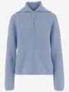 Allude Wool And Cashmere Zip-up Sweater In Blue