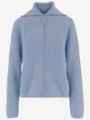 Allude Wool And Cashmere Zip-up Sweater In Blue