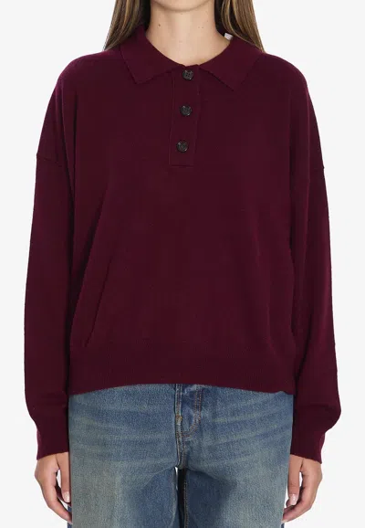 Allude Wool-blend Polo Sweater In Burgundy