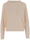 Allude Wool Blend Pullover With Rhinestones And Studs In Nude
