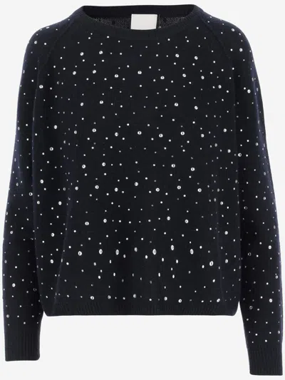 ALLUDE ALLUDE WOOL BLEND PULLOVER WITH RHINESTONES AND STUDS