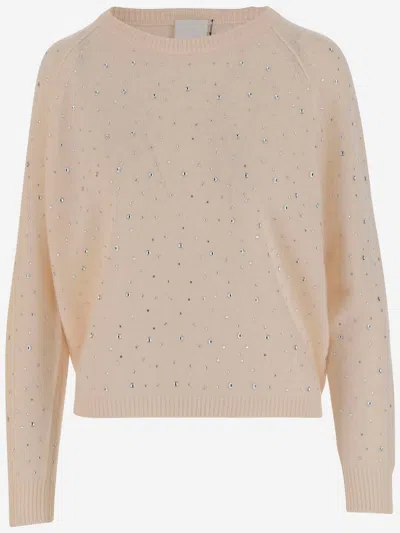 ALLUDE ALLUDE WOOL BLEND PULLOVER WITH RHINESTONES AND STUDS