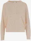 Allude Wool Blend Pullover With Rhinestones And Studs In Ivory