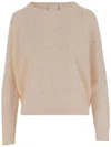 Allude Wool Blend Pullover With Rhinestones And Studs In Neutrals