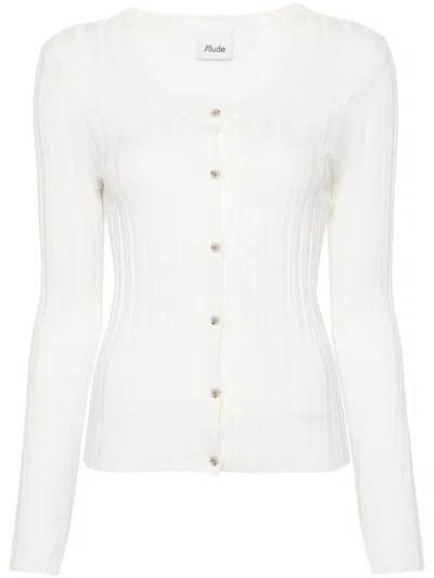 Allude Ribbed-knit Virgin Wool Cardigan In White