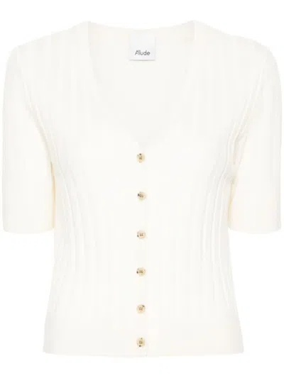 Allude Ribbed-knit Virgin Wool Cardigan In White