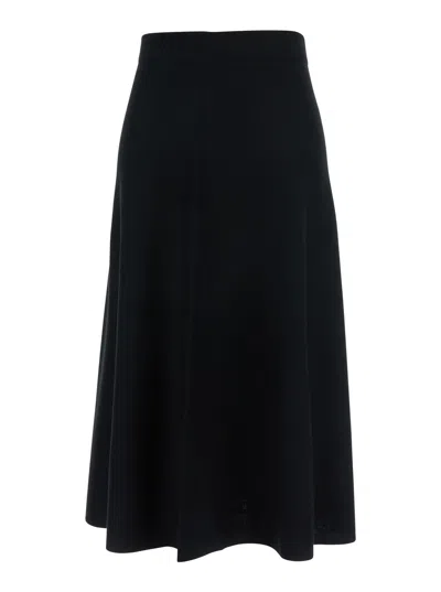Allude Wool Knit A-line Skirt With Flared Design And Concealed Back Closure In Black