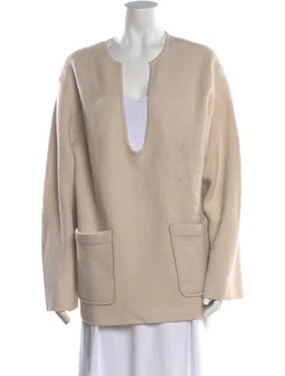 Pre-owned Allude Wool Plunge Neckline Sweater In Neutral
