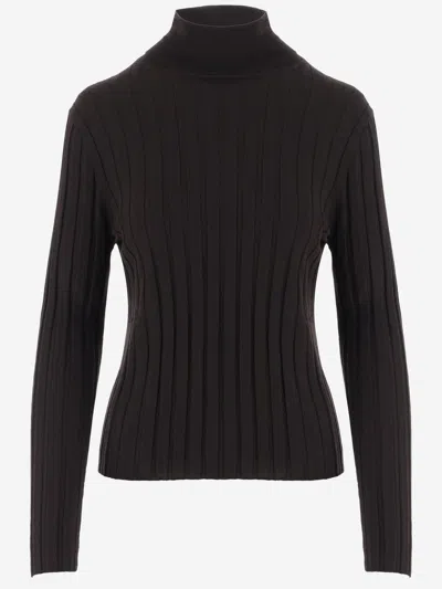 Allude Wool Ribbed High-neck Sweater In Brown