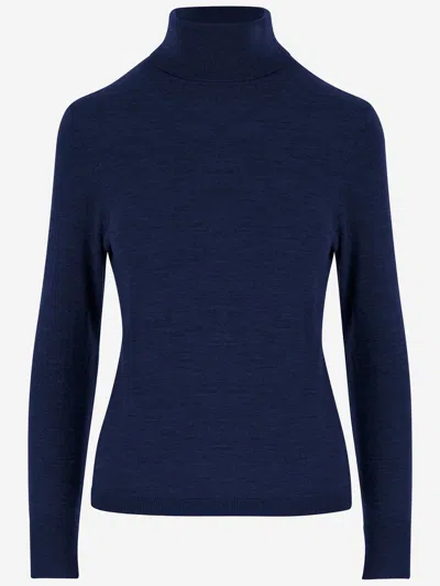 Allude High-neck Merino-wool Sweater In Blue