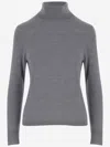 Allude High Neck Merino Wool Sweater With Contrasting Edges In Gray