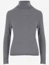 Allude High Neck Merino Wool Sweater With Contrasting Edges In Gray